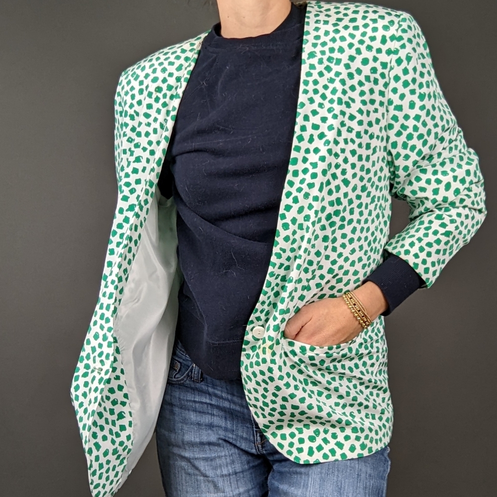 Funky 90s green and white silky blazer